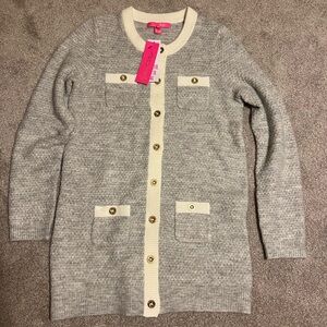 Lilly Pulitzer Davison Cardigan in Heathered seaside Grey and Cream
